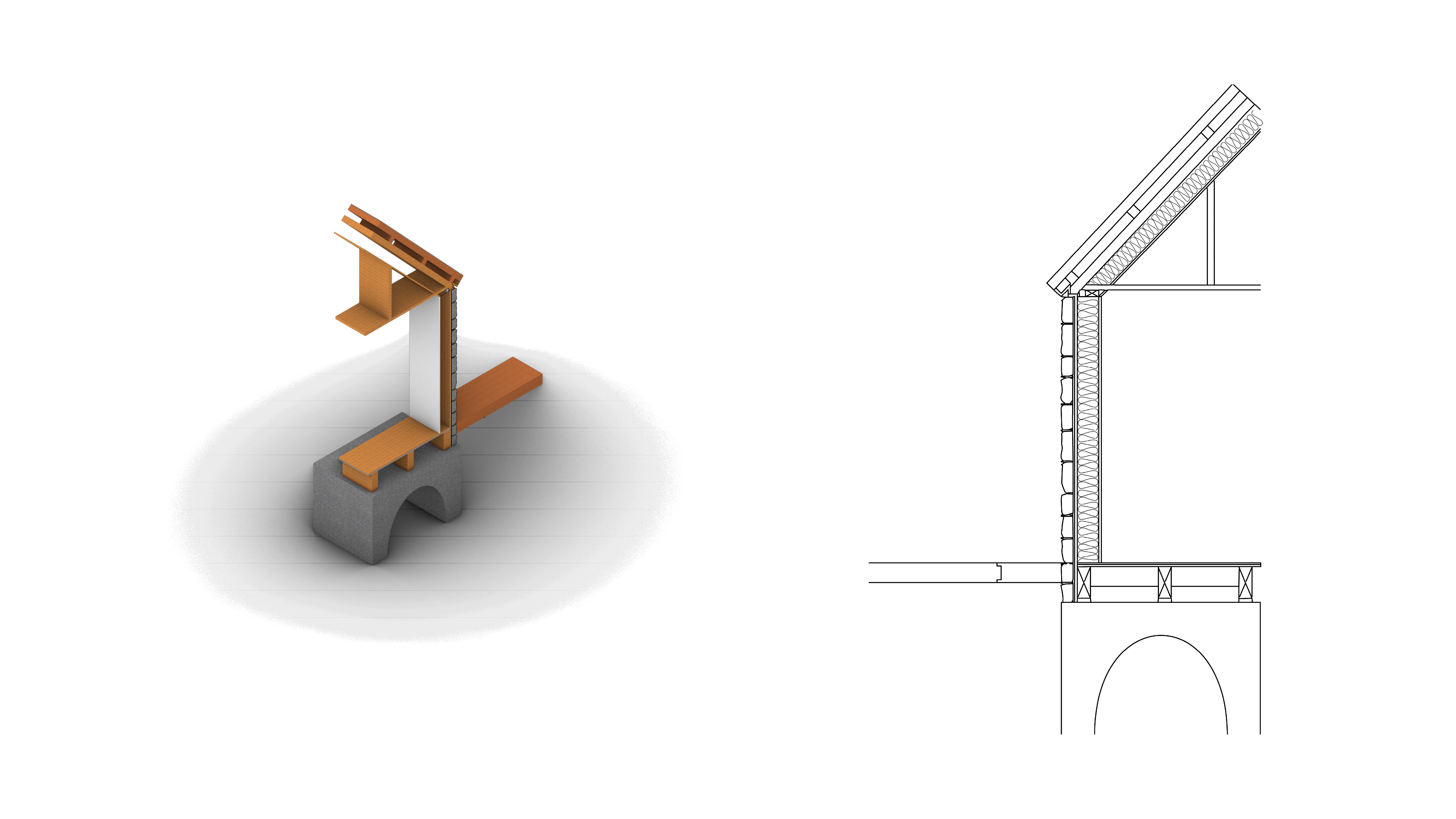 3D Model and 1:1 section of a limestone wall to stilt connection